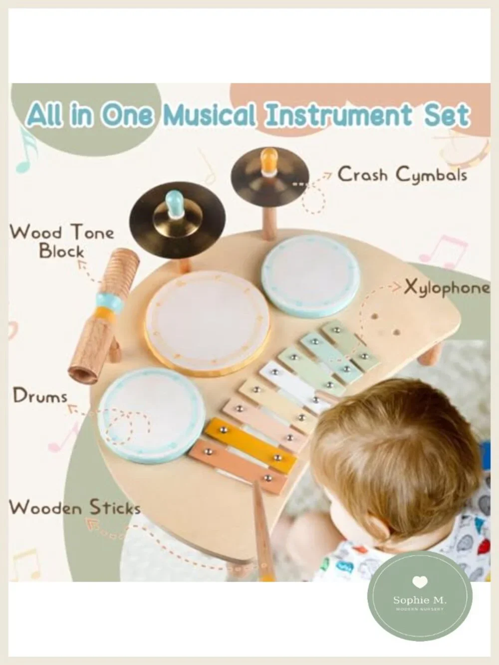 Wooden Drum Set for Toddlers - Montessori Musical Instruments with Xylophone